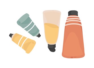 Cozy relaxing spa home. Logo for cosmetology, salon spa, home hand and body care. Cosmetic gel or cream in tubes. Vector isolated colorful element.