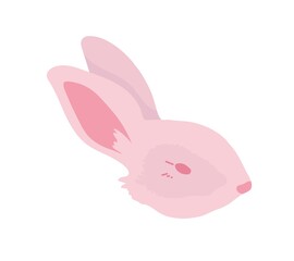 The logo for the design of Easter cards. The head of a cute pink rabbit. Vector isolated colorful element. 