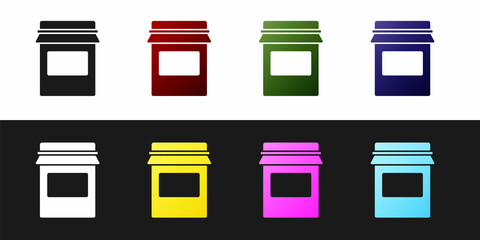 Set Jam jar icon isolated on black and white background. Vector