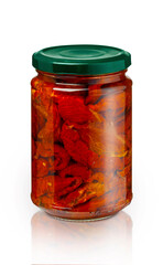 glass jar of pickled red sundried cured tomatoes