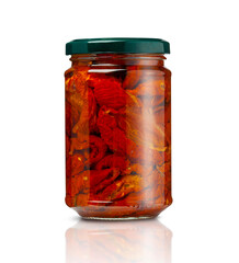 glass jar of pickled red sundried cured tomatoes