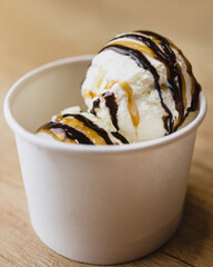 Non-alcoholic ice cream cocktail with syrup - vitamin dessert to drink - many calories