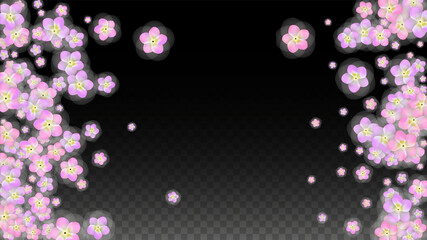 Blue Vector Realistic Blue Petals Falling on Transparent Background.  Spring Romantic Flowers Illustration. Flying Petals. Sakura Spa Design. Blossom Confetti. Design Elements for Wedding Decoration.