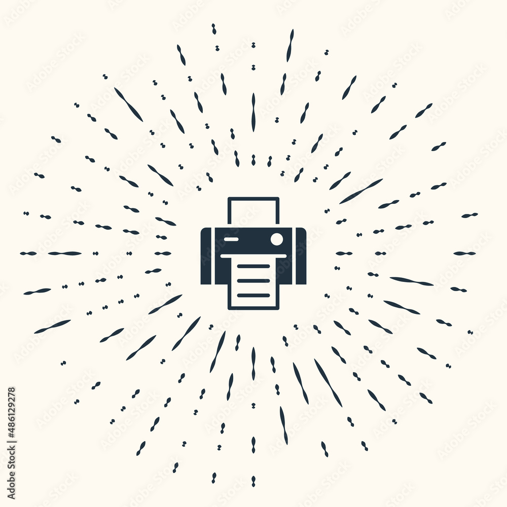Poster grey printer icon isolated on beige background. abstract circle random dots. vector