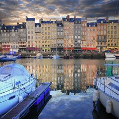 Nice view in the city of Honfleur (Normandy in France) - 486129256