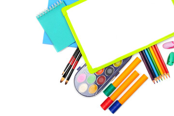 Fototapeta premium Set of school and office supplies isolated on white background. Free space for text.