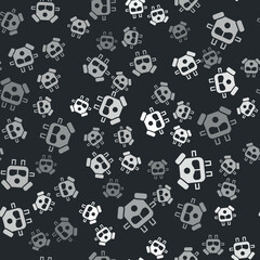 Grey Gas mask icon isolated seamless pattern on black background. Respirator sign. Vector