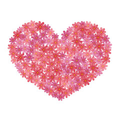 Love card with watercolor floral bouquet. Flower illustration with heart form. Delicate watercolor flowers for poster printing or design.