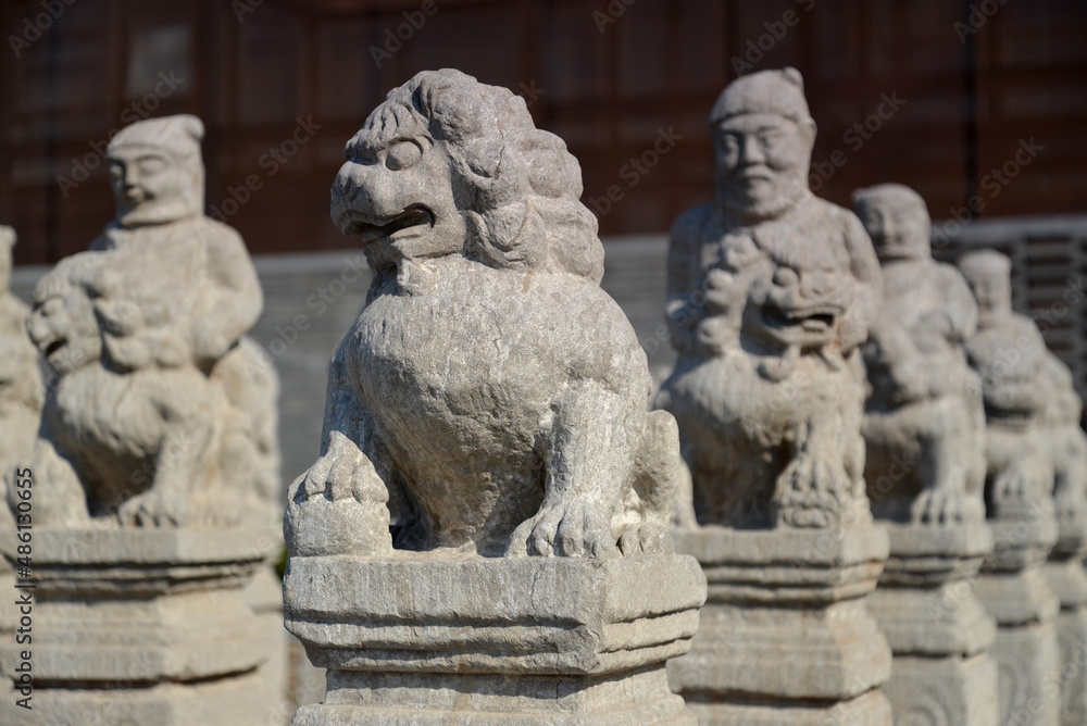 Wall mural Decorative stele sculpture in Chinese city park