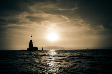 Maiden's Tower. Silhouette of Maiden's Tower or Kiz Kulesi in Istanbul