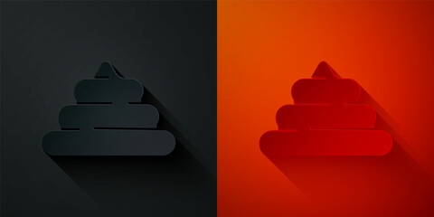 Paper cut Shit icon isolated on black and red background. Paper art style. Vector