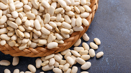 Raw white beans close up. Healthy vegan, vegetarian food