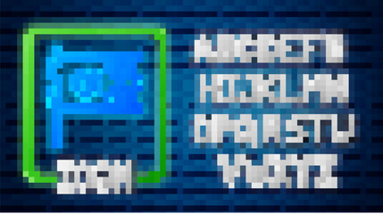 Glowing neon Flag with baseball ball icon isolated on brick wall background. Neon light alphabet. Vector