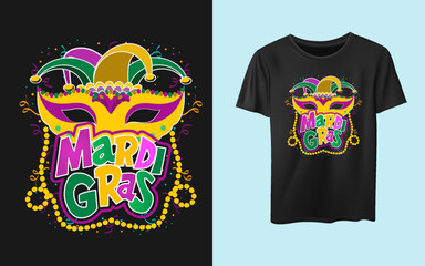 Mardi gras beads decoration typography decorative t-shirt design 1st march 2022 carnival