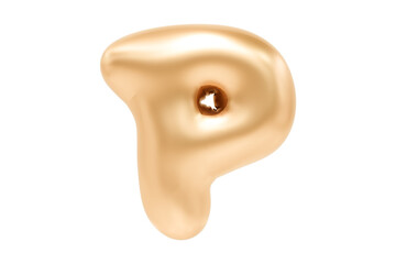 3D Letter P made of realistic helium golden balloon, Premium 3d illustration.
