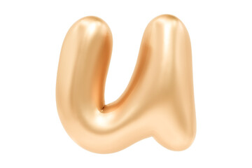 3D Letter U made of realistic helium golden balloon, Premium 3d illustration.