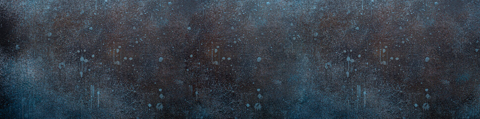 Blue and brown rusty drops and strays abstract rustic concrete blank background or backdrop with...