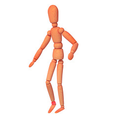 3d illustration of wooden mannequin with foot ankle pain. Cropped image on white background.