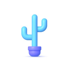 Modern abstract icon with blue cactus 3d on white background for concept design. 3d render illustration. Vector design isolated