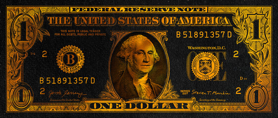golden textured 1 US dollar banknote with black background