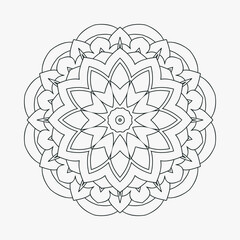 Decorative mandala pattern in Indian style. Kids coloring page. Doodle mandala on a white background. Traditional Indian mandala for coloring pages. Circular mandala pattern for Coloring pages.