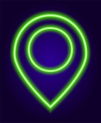neon location pointers in green colors with a circle inside. Isolated element glow-in-the-dark pointers on the map in green colors a line with a circle inside for a design template Vector