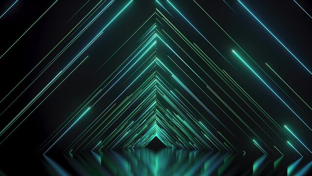 3d looping 4K animation. Abstract futuristic background with blue neon rays and glowing lines. Fantastic wallpaper. Empty stage with reflection, showcase for presentation