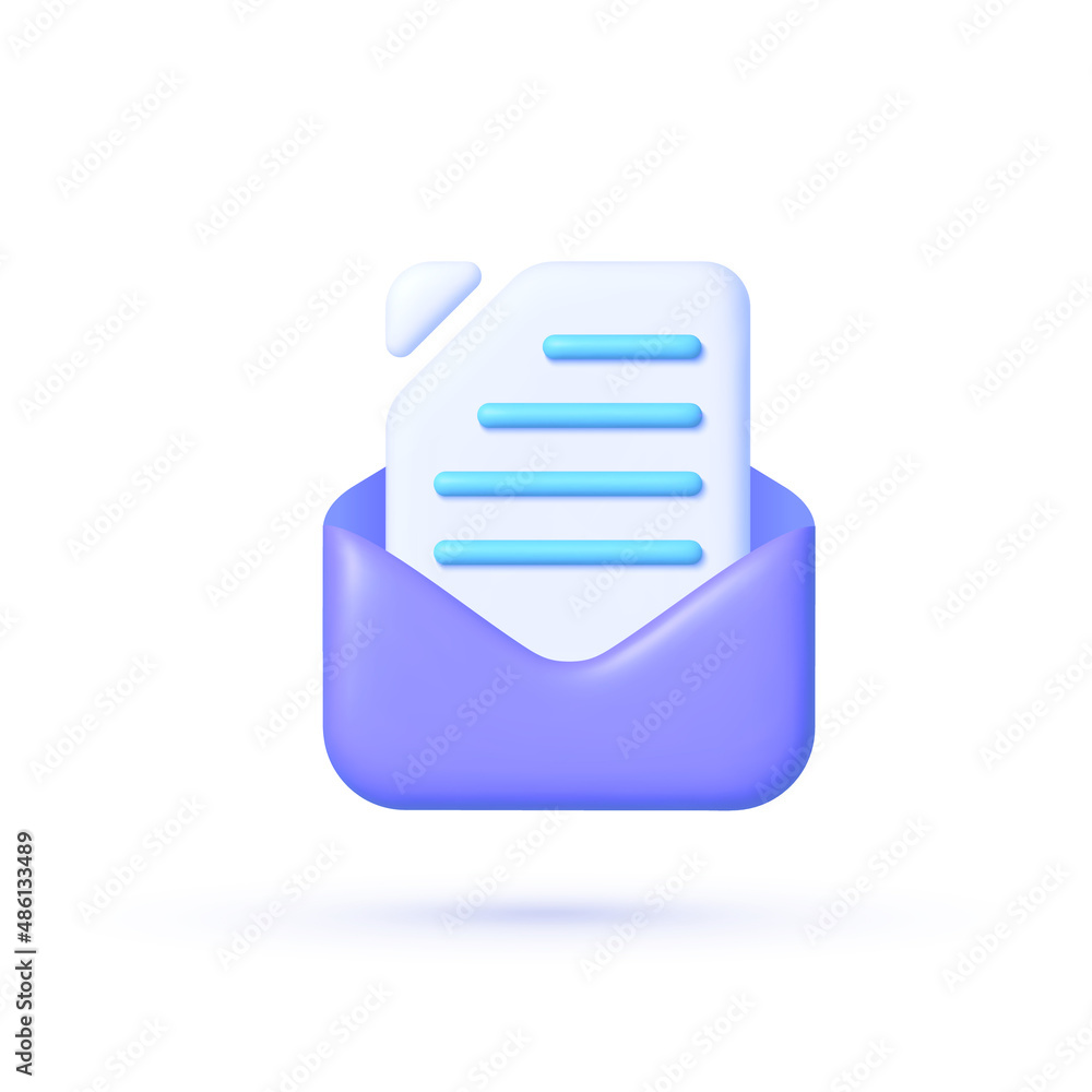 Aufkleber email 3d in 3d style on blue background. 3d render illustration. isolated vector illustration. busin