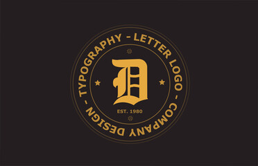 yellow brown D vintage alphabet letter logo icon design. Creative template for badge and label