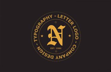 yellow brown N vintage alphabet letter logo icon design. Creative template for badge and label