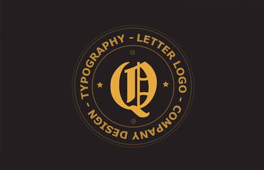 yellow brown Q vintage alphabet letter logo icon design. Creative template for badge and label