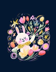 abstract floral background with bunny