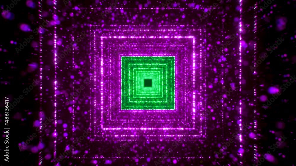 Poster abstract star tunnel with square silhouettes in the middle of a screen. motion. flying through space