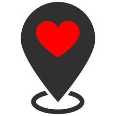 red heart on a white background as a symbol of a point of a place or destination. Symbol of love, meeting place, location, location. Are you here