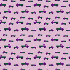 Seamless pattern in cars. Colored cars on a light background. It is well suited for wrapping paper, holiday invitations, greeting cards and backgrounds