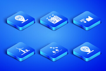 Set Tractor and location, Location tree, Smart farm with drone, Wind turbine, farming technology and Flower statistics icon. Vector