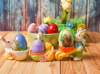 festive decoration for Easter. Easter decorations, eggs and ceramic ornaments
