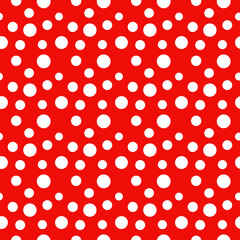 
Seamless polka dot pattern. White dots on a red background. It is well suited for wrapping paper, wedding invitations, greeting cards or backgrounds.