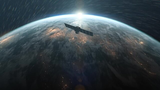 Planet Earth from space. Communication network. Internet connection by satellites. Global network connection the world abstract 3D rendering satellites