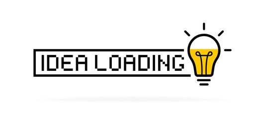 Idea loading concept with light bulb and loading bar. Big idea, innovation and creativity. Pixel style graphic design. Vector illustration