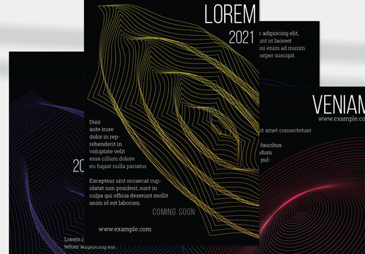 Flyer Layout with Geometric Wireframe Shapes on Black