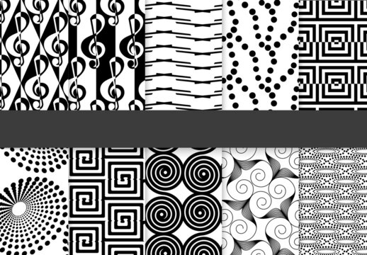 Seamless Pattern Collection with Simple Black and White Geometric Shapes