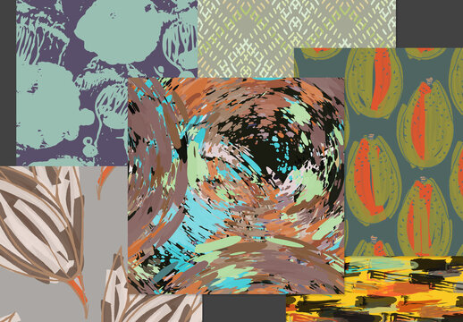 Seamless Pattern Set with Hand Drawn Floral Elements