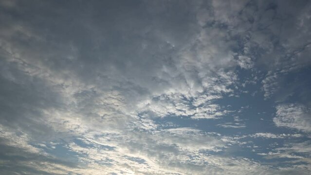 Soft peaceful background of blue and white cloudy sky timelapse.