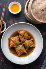 Asian Style Colorful Steamed Dumplings Dim Sum in Broth
