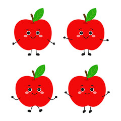 cartoon apple characters set in flat style