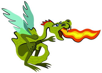 Vector isolated cute illustration of dragon with fire from the mouth.