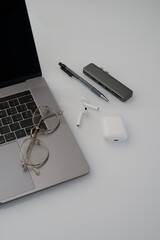 White desk with work accessories