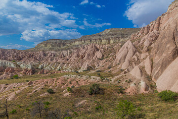 Rock formations (Fairy Chimneys) of the Rose valley in Cappadocia, Turkey