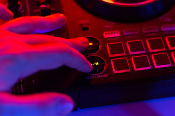  DJ mix studio audio tracks mixing buttons pads decks mixing console frequencies